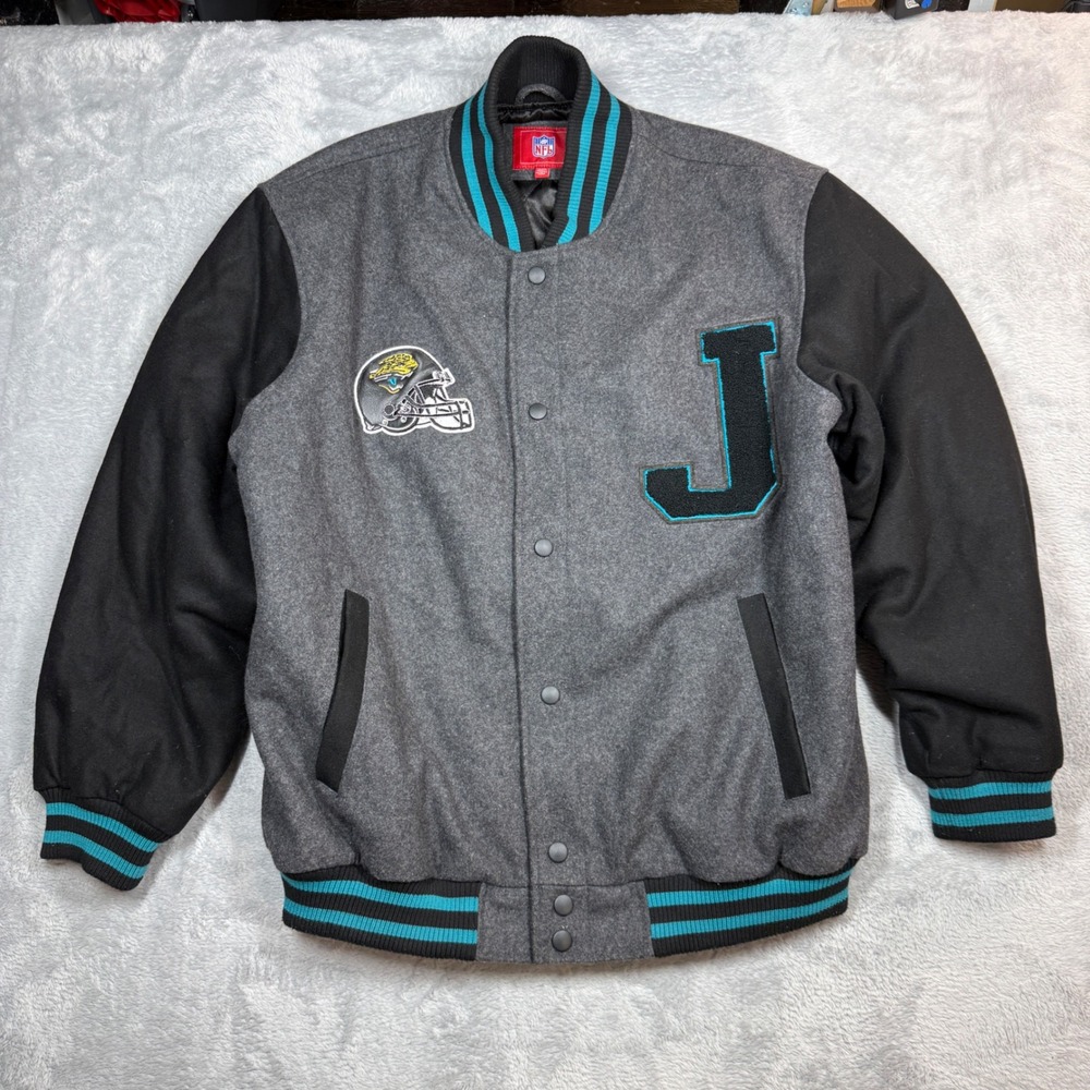 NFL Jacksonville Jaguars Varsity Jacket Mens XL Grey Black Wool